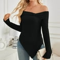 thumbnail image 7 of Kaemgyyd Off the Shoulder Tops for Women Basic Solid Color Long Sleeve Tops Rib Knit Sweater Asymmetrical Hem Pullover, 7 of 7