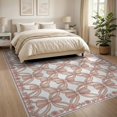 thumbnail image 3 of ODIKA 8'x10' Washable Area Rug Pink Delicate Print Ornate Traditional Border Frame Round for Dining Room, Large Office, Lounge, Non-Slip Chair-Friendly Mat, 3 of 7