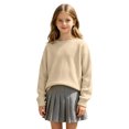 thumbnail image 4 of Girls Boys Sweater Long Sleeve Crew Neck Pullover Sweater Knit Pullover Sweatshirt Kids Long Sleeve Crew Neck Solid Casual Tops Fall Outfits(Khaki,5-6 Years), 4 of 6