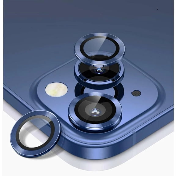 CASELIX Camera Lens Protectors for iPhone 13, Metal Full Cover Tempered Glass Circle Screen Camera Protection For Apple iPhone 13, Blue