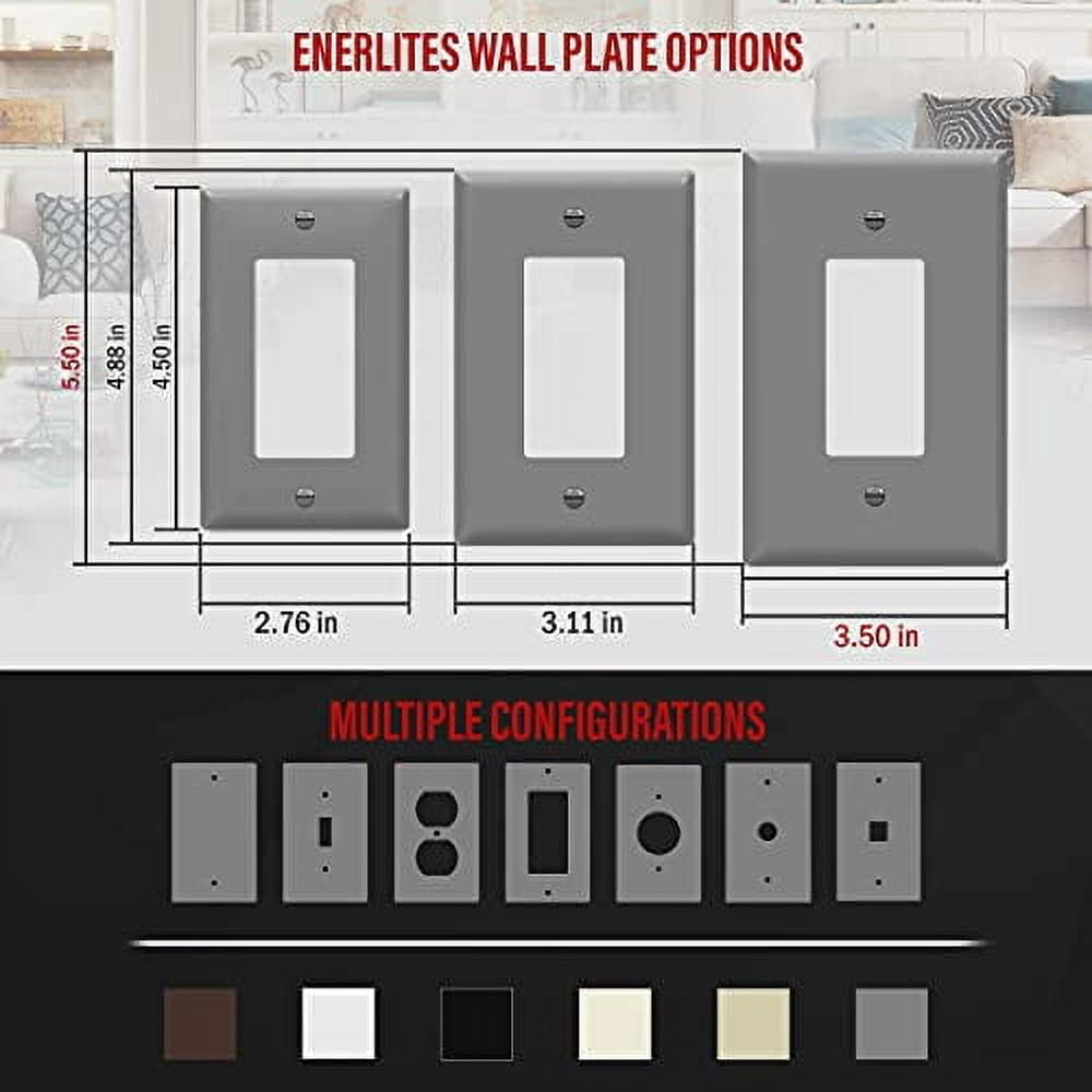 ENERLITES Decorator Light Switch / Receptacle Outlet Wall Plate, Gloss Finish, Oversized 1-Gang, Unbreakable Polycarbonate, Gray