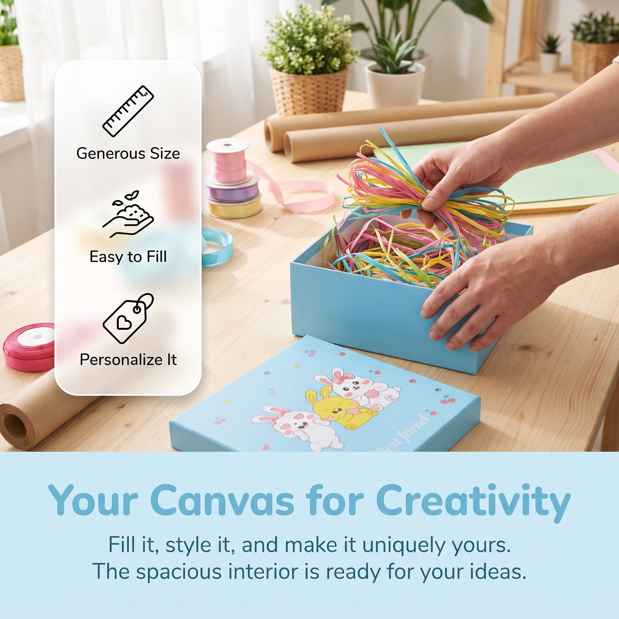 Unique Bargains Cute Cartoon Present Gift Box with Lids Blue 7.9"x7.9"x3.9"