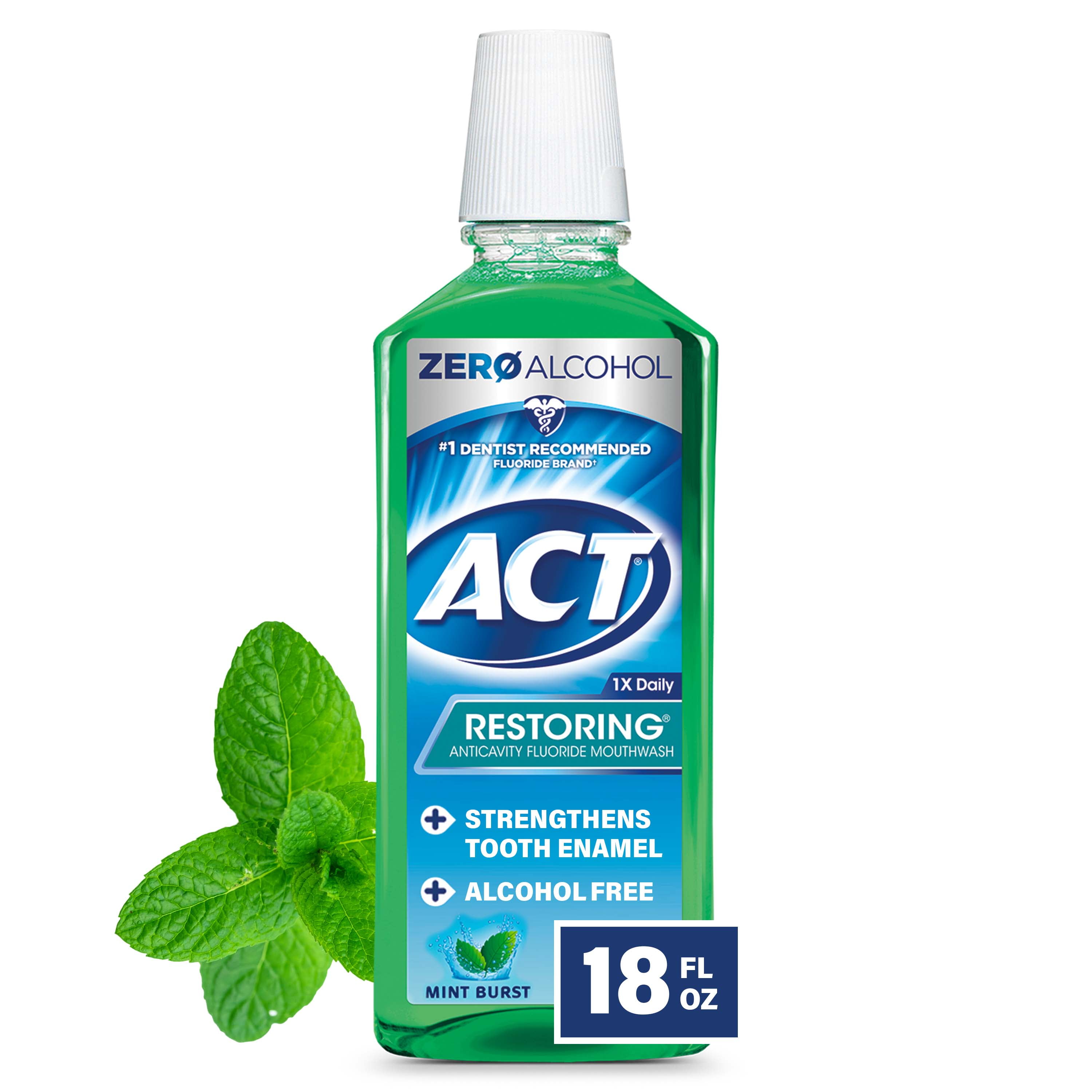 ACT Restoring Anticavity Fluoride Mouthwash With Zero Alcohol, Mint Burst, 18 fl. oz