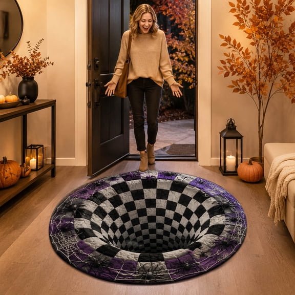 Halloween 3D Illusion Round Area Rug Soft Non Slip Floor Mat With Spooky Design For Living Room Bedroom Entryway Home Decor 15.7x15.7 Inches