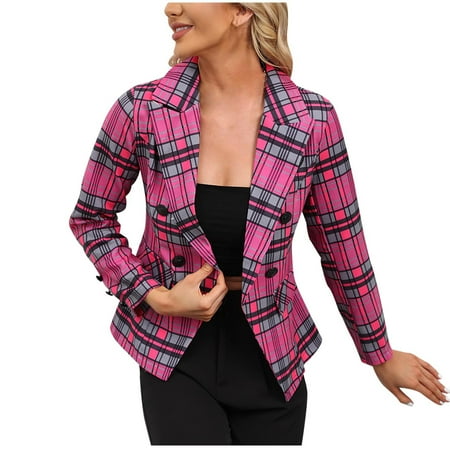 

Trench Coats for Women Puffer Jacket Womens Women s Check Printed Slim Lapel Blazer Blazer Coat Tops Blouse Womens Cardigan New Arrival Womens Jacket Red M