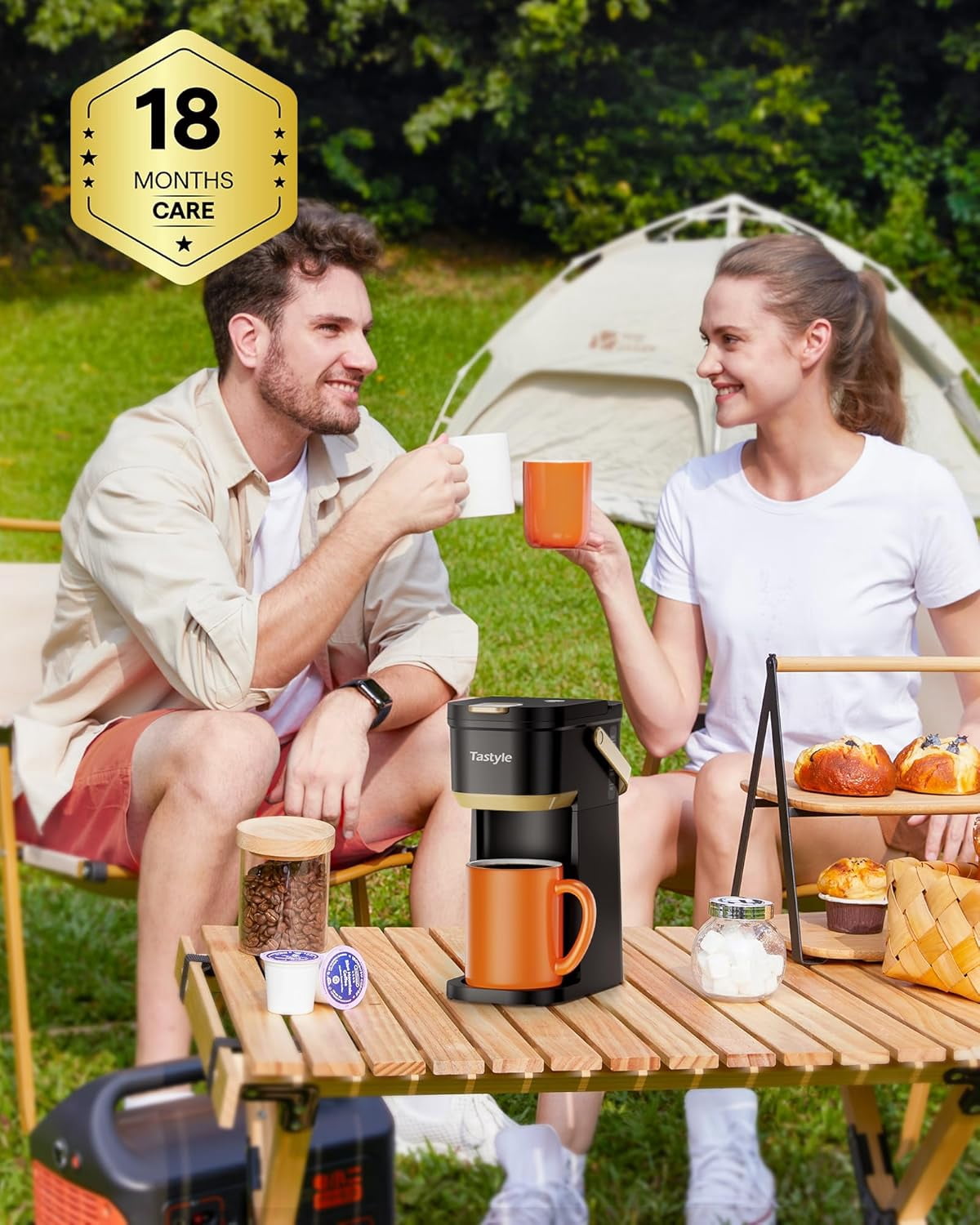 Single Serve Coffee Maker - 1 Cup, Fits K Cups & Grounds, 6-12 Oz Brew Size, Mini with Portable Handle, 120V - For Travel, Camping, Office, RV & Dorm