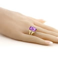 thumbnail image 3 of Gem Stone King 18K Yellow Gold Plated Silver Purple Amethyst and White Diamond Engagement Ring for Women (7.23 Cttw, Gemstone February Birthstone, Emerald Cut Checkerboard 14X10MM, Size 9), 3 of 5
