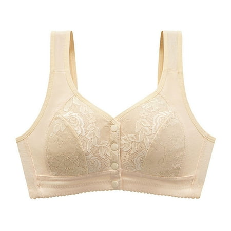 HCNTES Women s Pure Cotton Easy Front Snap Sports Padded Bra Wireless Active Yoga Sleep Adjustable BrasBeige 42)