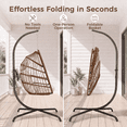 thumbnail image 3 of RADIATA Outdoor Foldable Hanging Egg Chair with Stand, PE Wicker Indoor Outdoor Swing Chair with 5" Cushion and Headrest, 350 lbs Capacity, Brown, 3 of 10