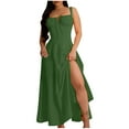 thumbnail image 2 of QUNYINEY Spring Dresses for Women 2025 Sleeveless Solid Casual A-Line Dress Split Hem Empire Waist Square Neck Maxi Sundress, 2 of 8