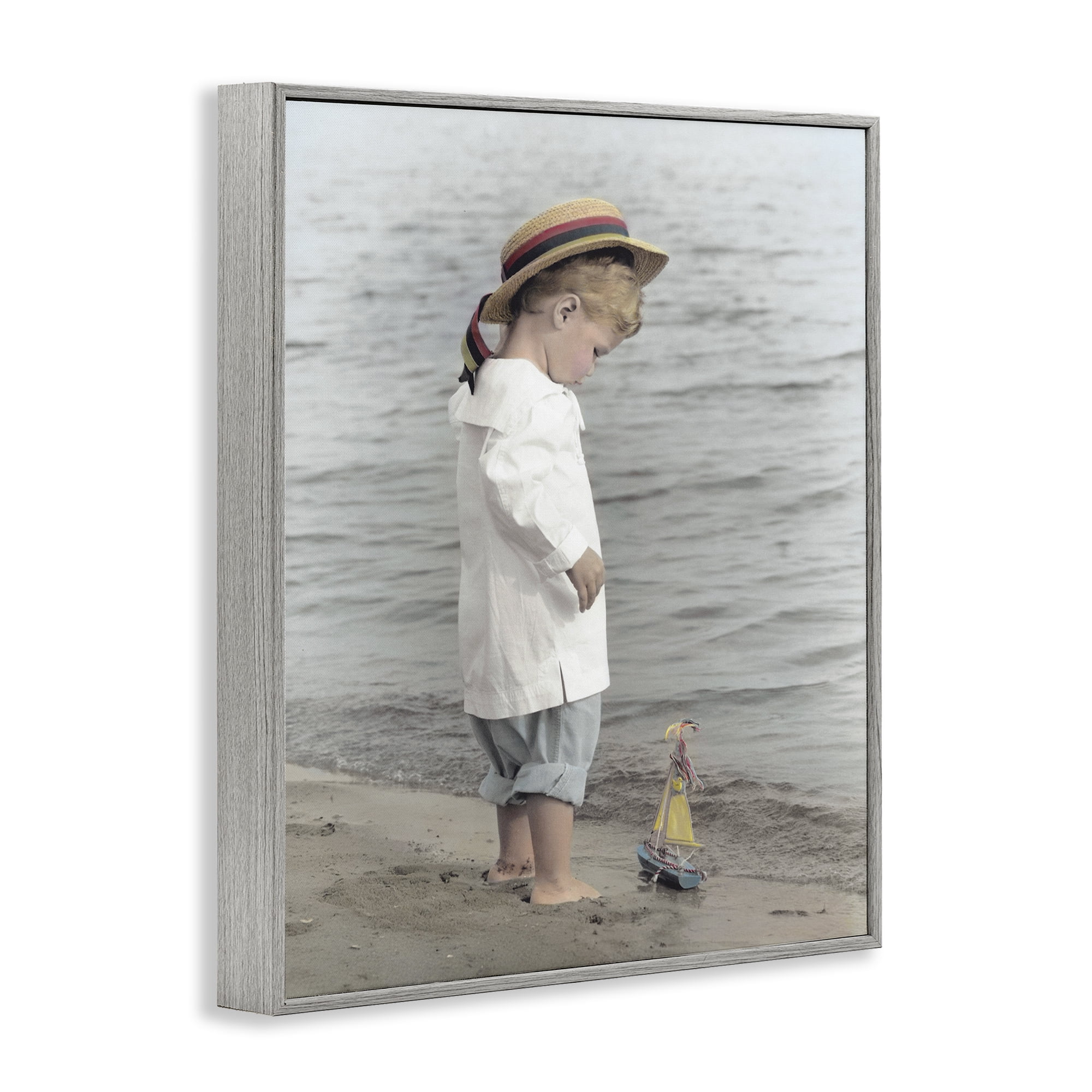 Stupell Industries Child on Beach Shore Gray Framed Giclee Art, design by Kendra Dew
