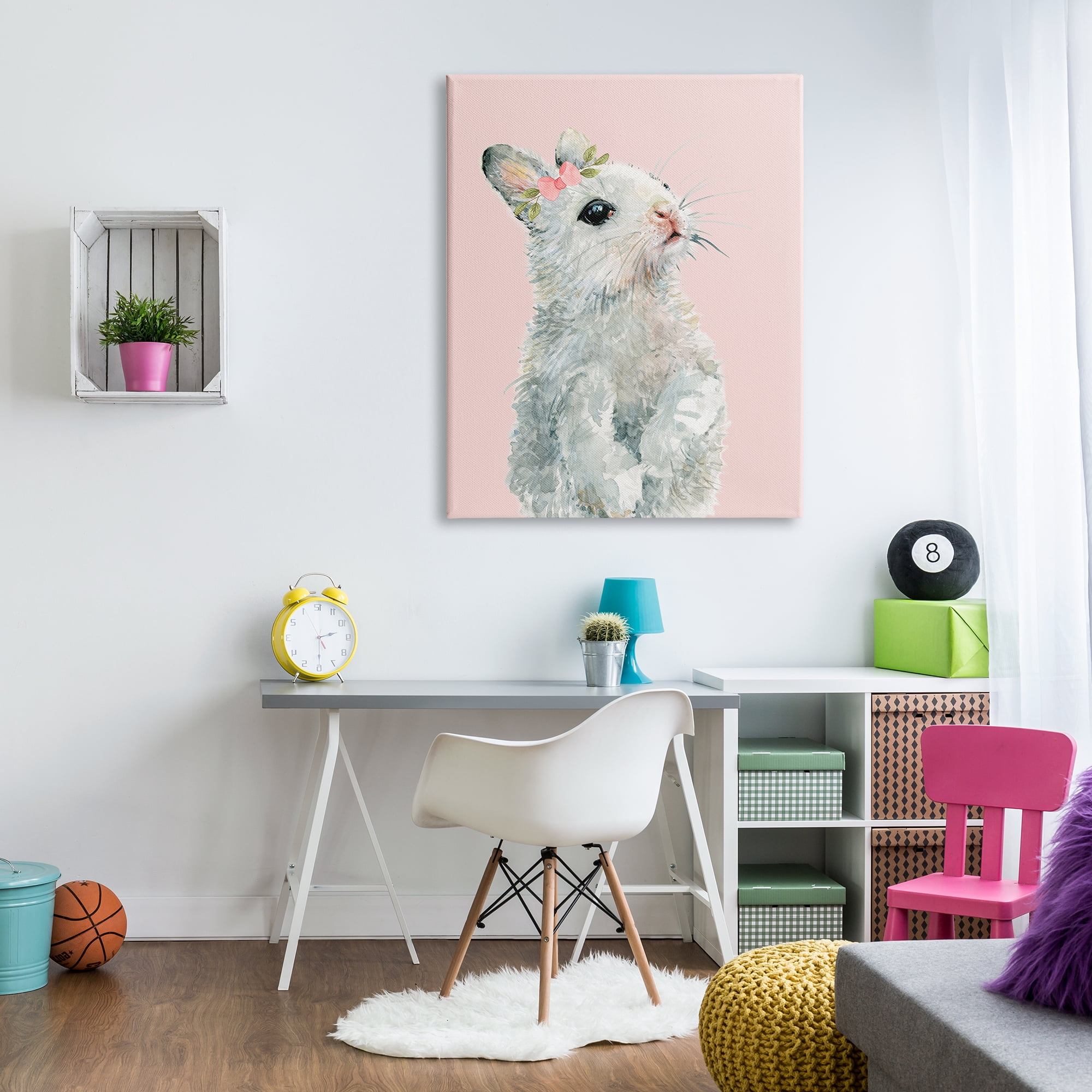 Stupell Industries Fuzzy Bunny on Pink Animals & Insects Painting Gallery Wrapped Canvas Art Print Wall Art, 36 x 48
