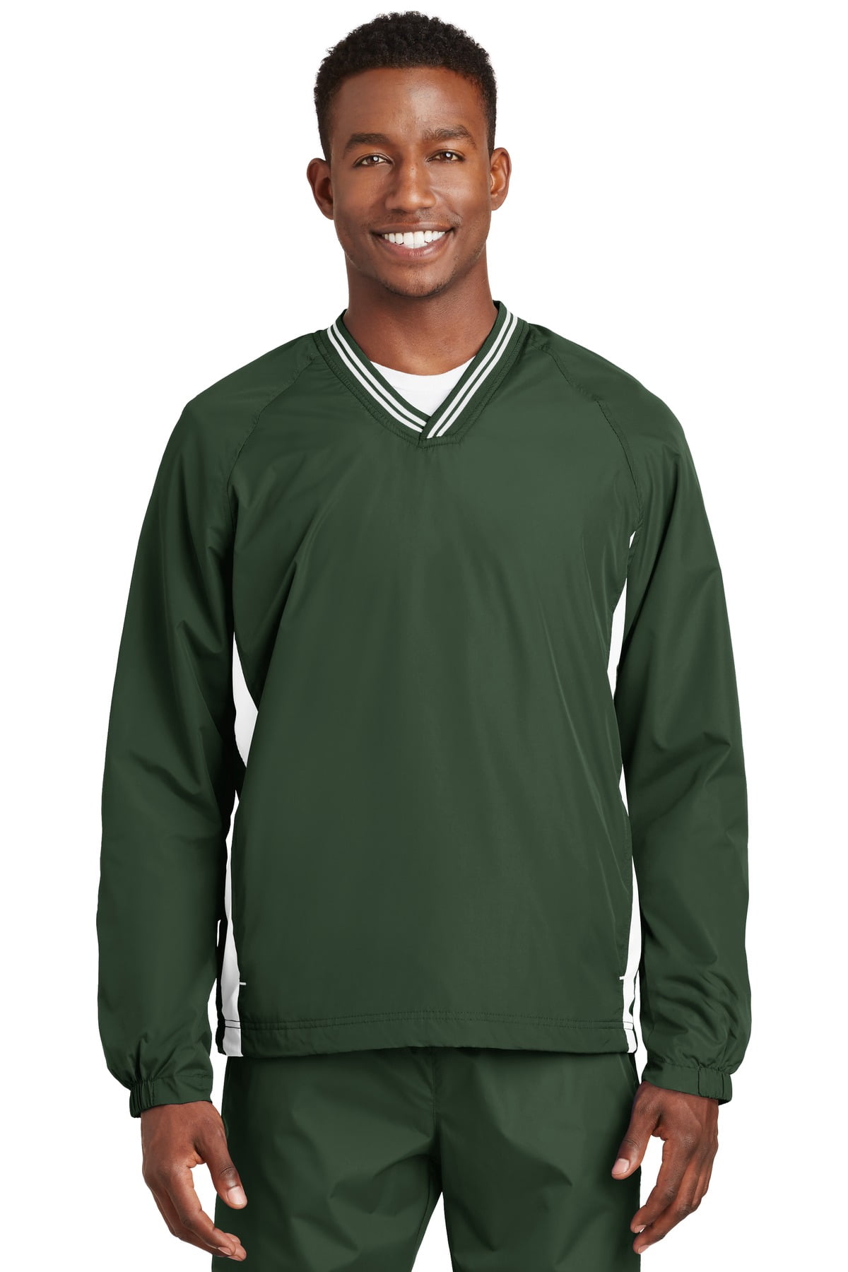 Sport-Tek JST72 Mens V Neck Raglan Wind Shirt, True Red - 4XL