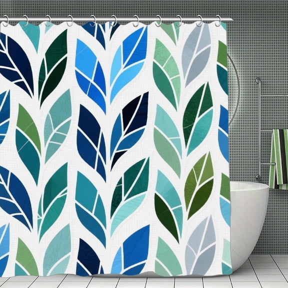 Floral Navy Blue Print Shower Curtain,Modern Fabric Waterproof Shower Curtain Set with Hooks 70.8×70.8Inch (180×180cm)
