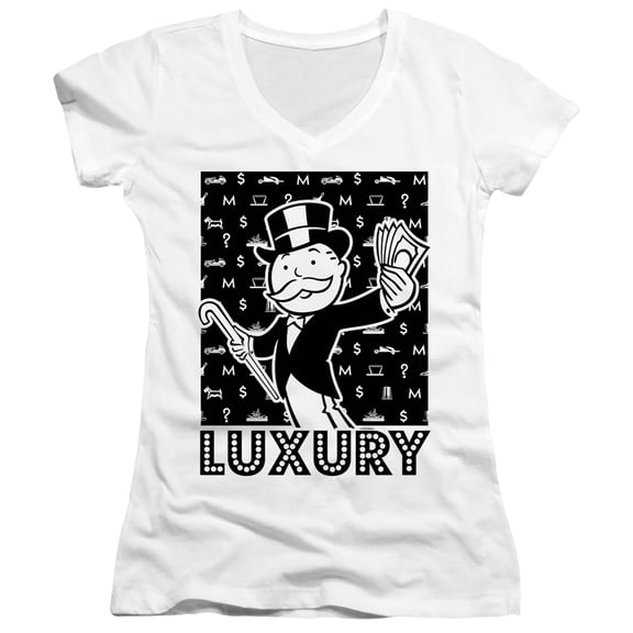 Monopoly Luxury Junior Women's V-Neck T-Shirt White