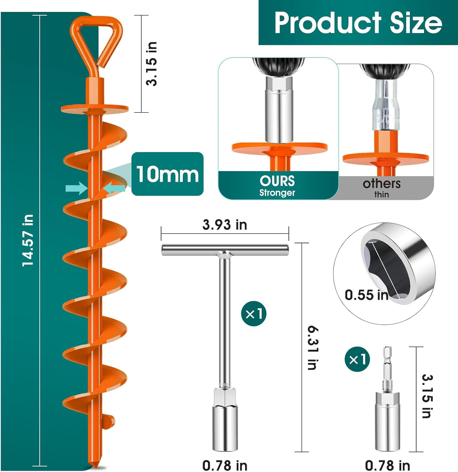 Heavy Duty Ground Anchors Screw in - 8 Pack Orange  Stakes for Tent Trampoline Gazebo High Wind Stability