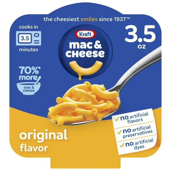 Kraft Mac and Cheese, 1 Big Bowl, for Easy Dinner or Dinner Sides, Original Flavor, No Artificial Flavors, Preservatives or Dyes, 3.5 oz