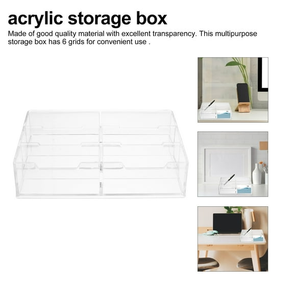 Masteelf White Acrylic Storage Box for Snacks and Stationery with 6 Grids Practical and Stylish 1 Piece