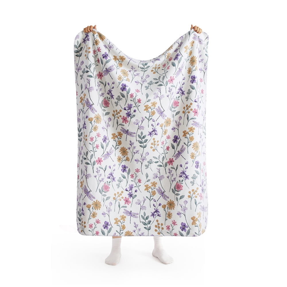 Bloom & Bunny Easter Printed Lush Plush Throw, Vida Floral Dragonfly Lilac, 50" x 60"