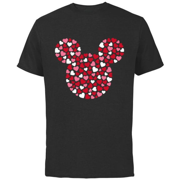 Disney Mickey Mouse Icon Pink Hearts Valentine's Day - Short Sleeve Cotton T-Shirt for Adults - Customized-Black