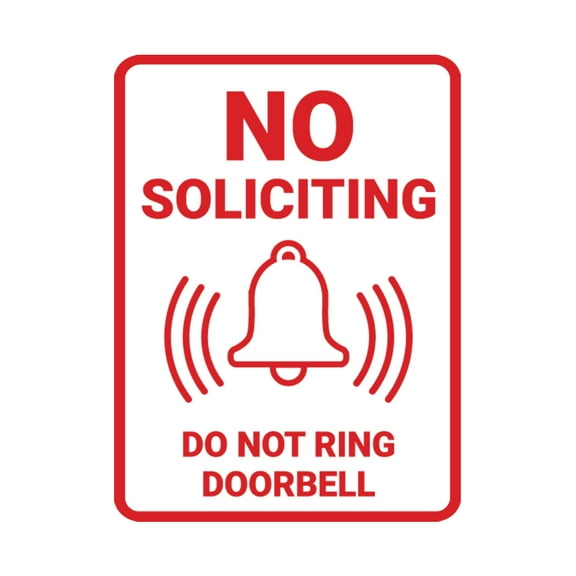 Portrait Round No Soliciting Do Not Ring Doorbell Sign (White/Red) - Large