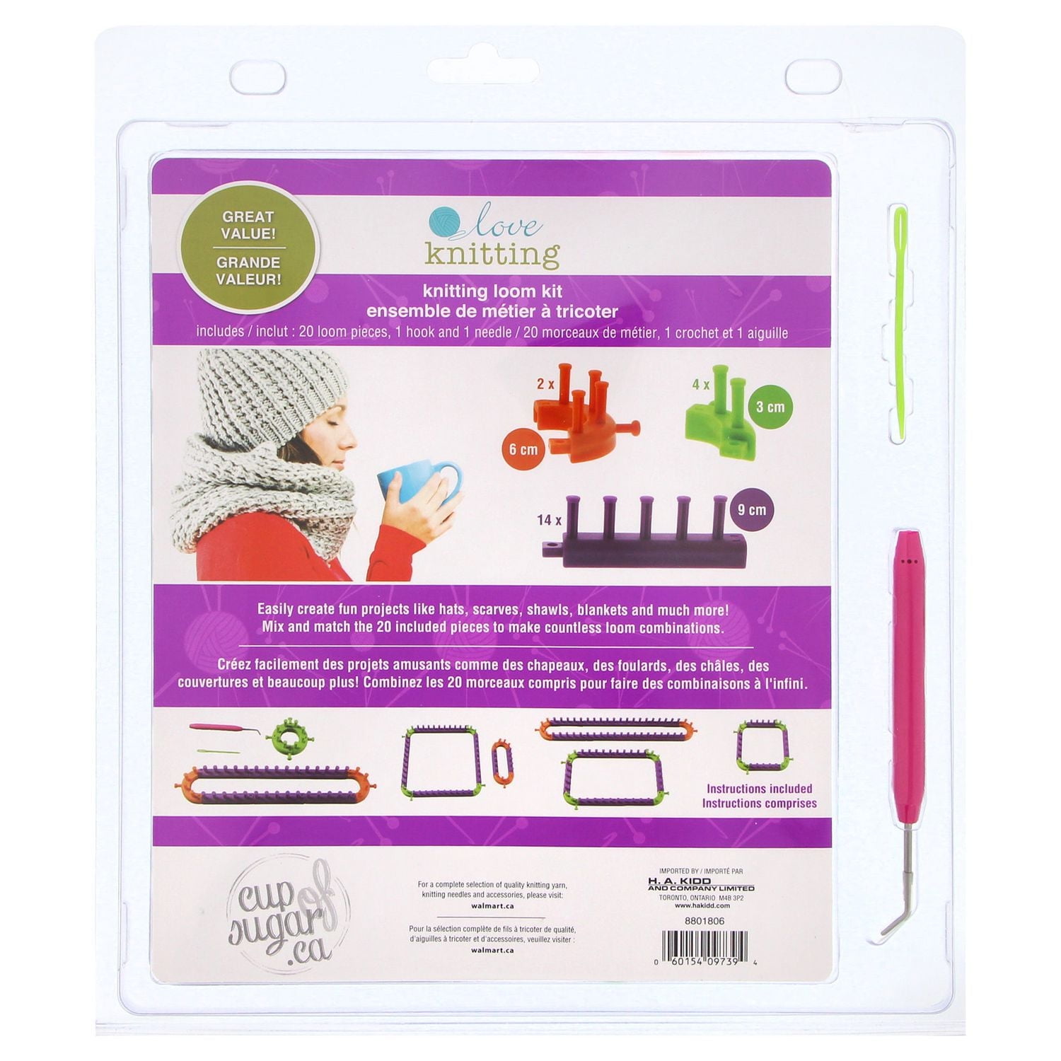 Love Knitting Ensemble de métiers ronds, 4 métiers (14–36 cm) avec crochet et aiguille 20 mcx