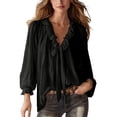 thumbnail image 2 of Helii Womens Tops Women's V Neck Pleated Front Collared Long Sleeve Ruffle Casual Blouse Top, 2 of 5
