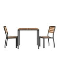 thumbnail image 2 of Merrick Lane Three Piece Faux Teak Patio Dining Set for Indoor and Outdoor Use - 35" Square Table and Two Armless Stacking Club Chairs, 2 of 13