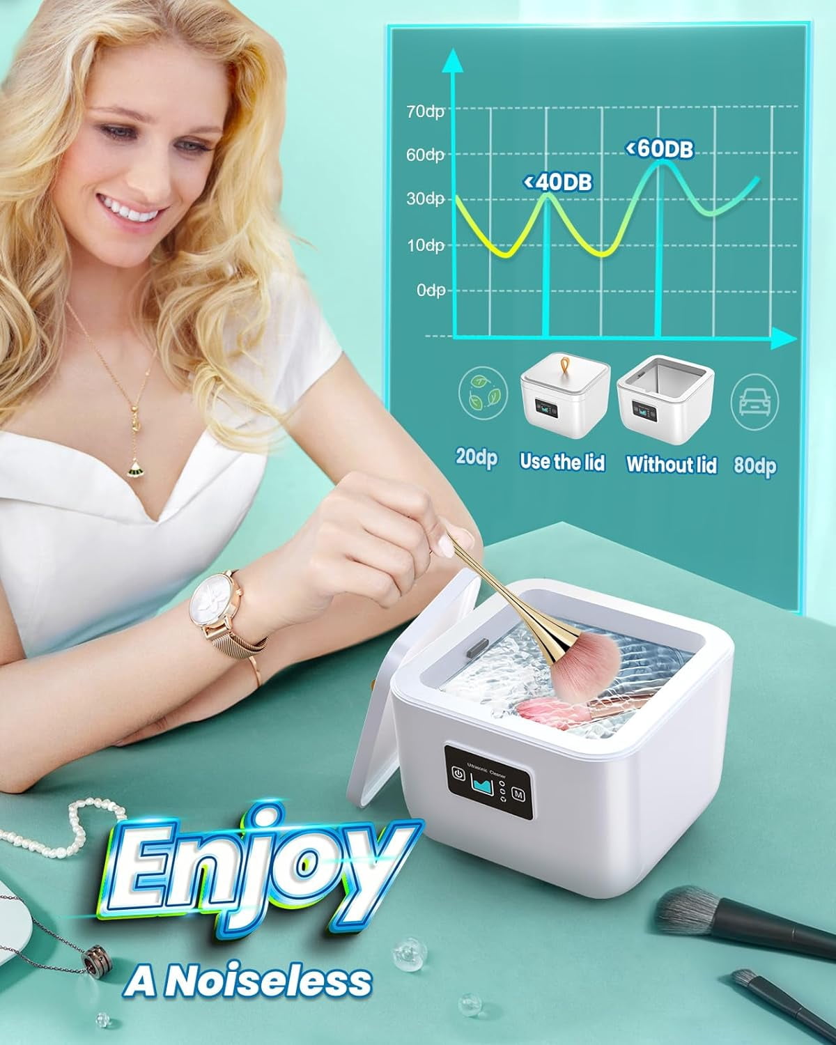QD-Gotrays Ultrasonic Cleaner, Portable Ultrasonic Jewelry Cleaner Mouth Guard Cleaner 3 Timer
