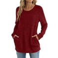 thumbnail image 3 of Women Long Sleeve Shirts Loose Fit Crew Neck Tunic Tops Dressy Casual Fall Blouse Winter Sweaters with Pockets orders placed by me, 3 of 7