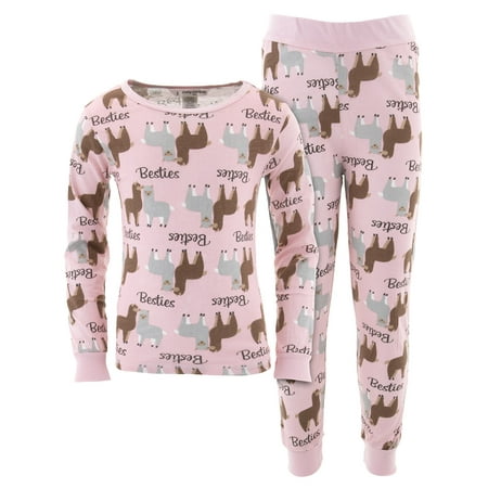 - Cozy Couture Girls Llama Besties Pink Cotton Pajamas