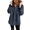 thumbnail image 2 of Women's Fleece Collar Long Sleeve Hooded Button-Down Jacket with Pockets Navy Blue XL, 2 of 8