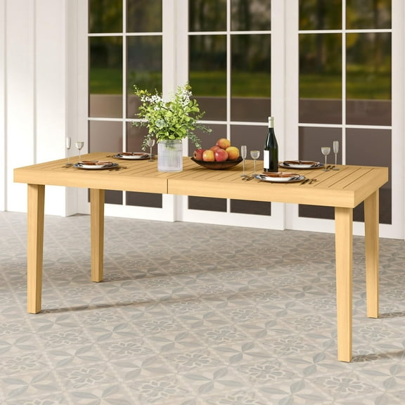 RoyalCraft Acacia Patio Dining Table, 6-Person Wood Picnic Table with Iron Leg, Outdoor Modern Dining Furniture for Backyard Lawn Garden Deck Indoor, Beige