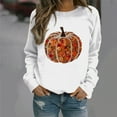 thumbnail image 5 of Craaazy Women's Fall Winter Halloween Christmas Thanksgiving Casual Pumpkin Season Print Gifts Long Sleeved Round Neck Sweatshirt Long Sleeve Vintage Top, 5 of 6