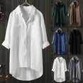 thumbnail image 3 of WTXUE Button-Up Shirts Long Sleeve, Notch Neck Shirts for Women Down Blouses Shirts Button Blouse Cotton Solid, Linen Shirts, Workwear for Women Black L, 3 of 7