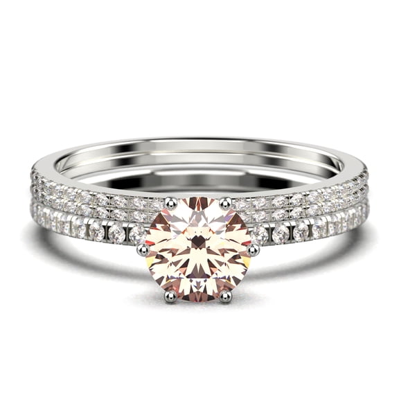 Beautiful Art Deco 2.25 Carat Round Cut Morganite And Diamond Moissanite Engagement Ring, Wedding Ring, Two Matching Band in 925 Sterling Silver With 18k White Gold Plating Gift For Her, Promise Ring