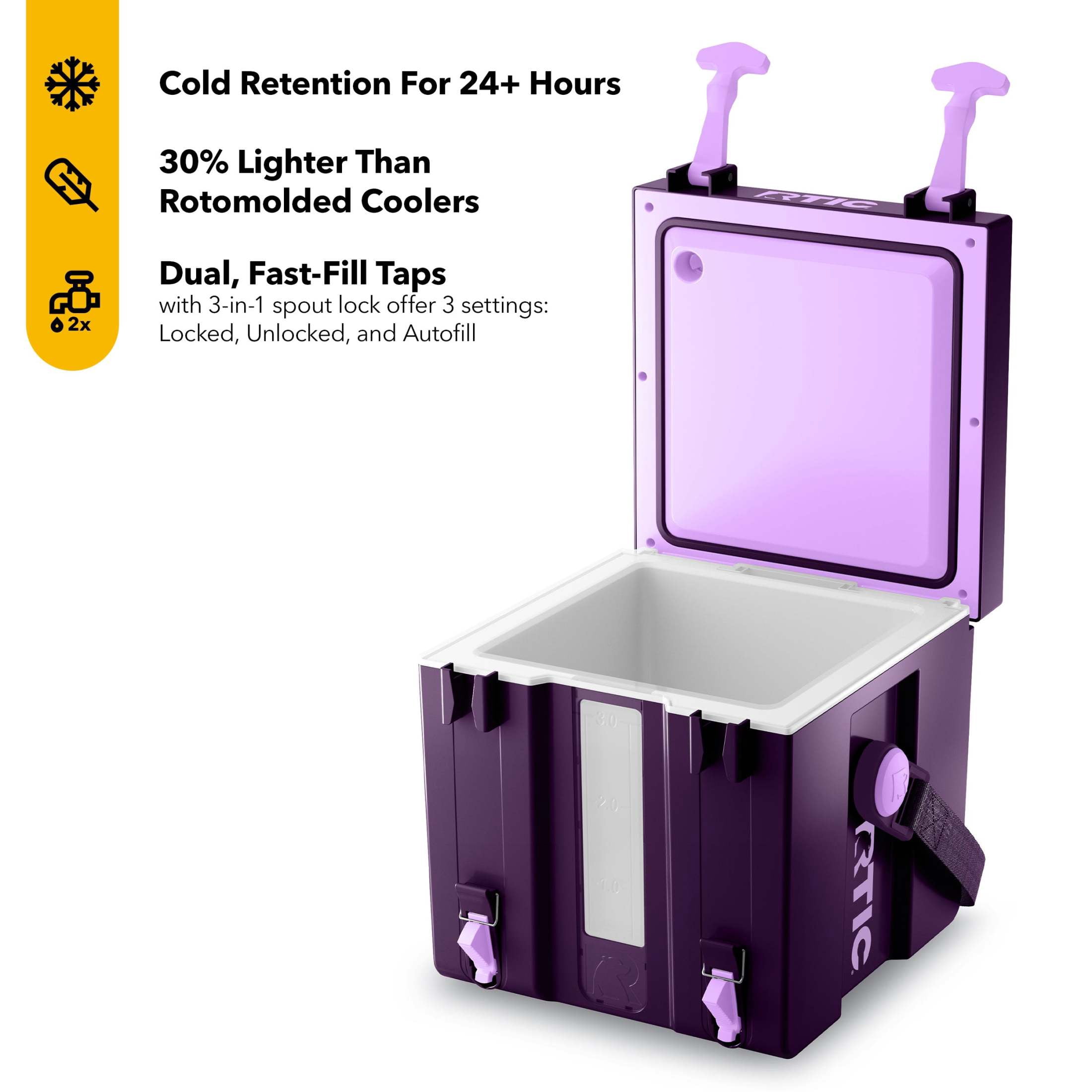 RTIC Halftime Water Cooler, 3 Gallon Hard-Sided Water Cooler, Plum/Lavender