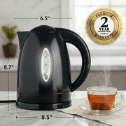 OVENTE 1.7L Electric Kettle with 1100W Fast Boiling Water, Black KP72B | Best For Coffee or Tea, BPA-Free, Water Level Gauge, Auto Shut-Off, Indicator Light, Boil-Dry Protection & Removable Filter