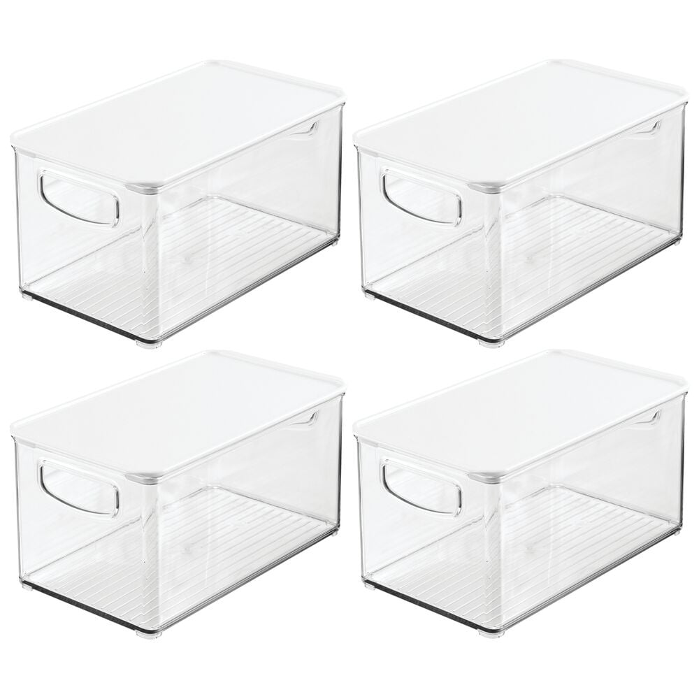 mDesign Plastic Kitchen Food Storage Bin with Handles, Lid, 4 Pack