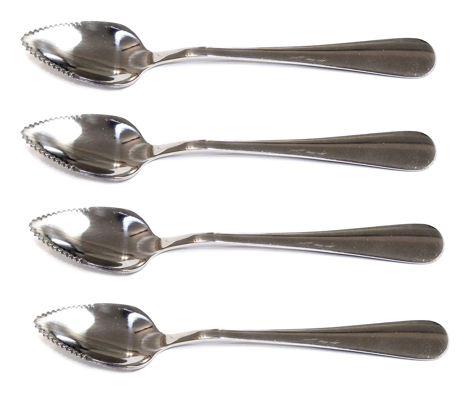 Set of 4 Stainless Steel Grapefruit Spoons, Serrated Edges