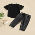 thumbnail image 2 of Infant Baby Boys 2 Pieces Outfits  Solid Color  Neck Short Sleeve T-Shirt Tops + Ripped Jeans Denim Pants Set, 2 of 6