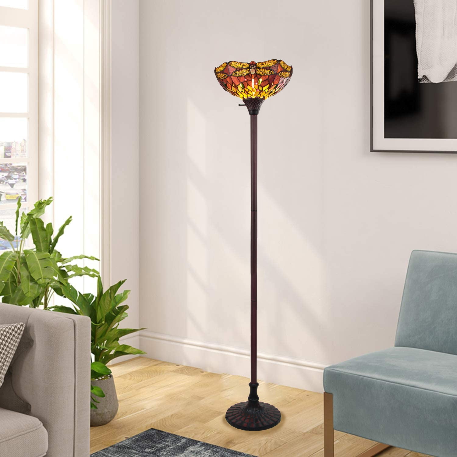 Radiance Goods Dragonfly Tiffany-Style Dark Bronze 1 Light Torchiere Lamp 14" Wide/70 Tall