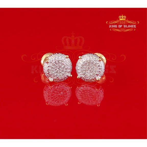 King of Bling's 925 Sterling Silver 0.10ct Diamond For Women's & Men's Yellow Stud Round Earring