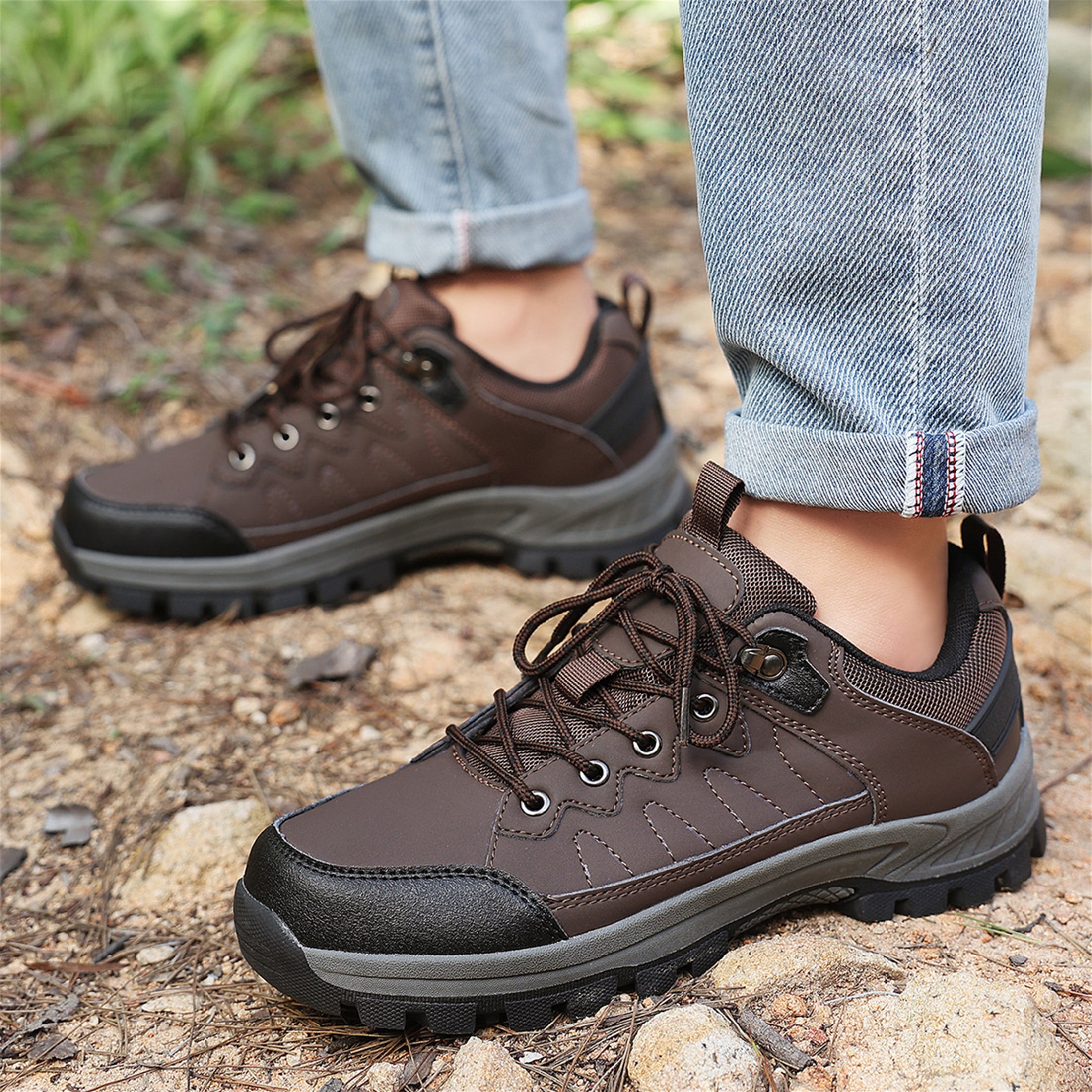 LASUDRAA Mens Waterproof Low-Top Hiking Shoes Comfortable Lightweight Anti-Slip Outdoor Walking Sneakers