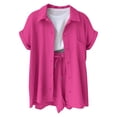 thumbnail image 6 of QGJZVUNL Cotton Linen 2 Piece Sets for Women Summer Clothes Short Sleeve Button Down Shirts and Drawstring Shorts Lounge Outfits Size 2XL, 6 of 6