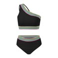 thumbnail image 4 of Women High Waisted Bikini Set One Shoulder Two Piece Swimsuits Color Block Bathing Suits With Swimwear Bottom Junior Bathing Suits One Pi3ce Swimsuit Swimwear Women Shorts Long Board Shorts Women's, 4 of 5