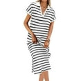 thumbnail image 2 of Admvng Sundresses For Women V-Neck Striped Short Sleeve Dress Side Slit Casual Beach Long Dresses S-2XL, 2 of 6