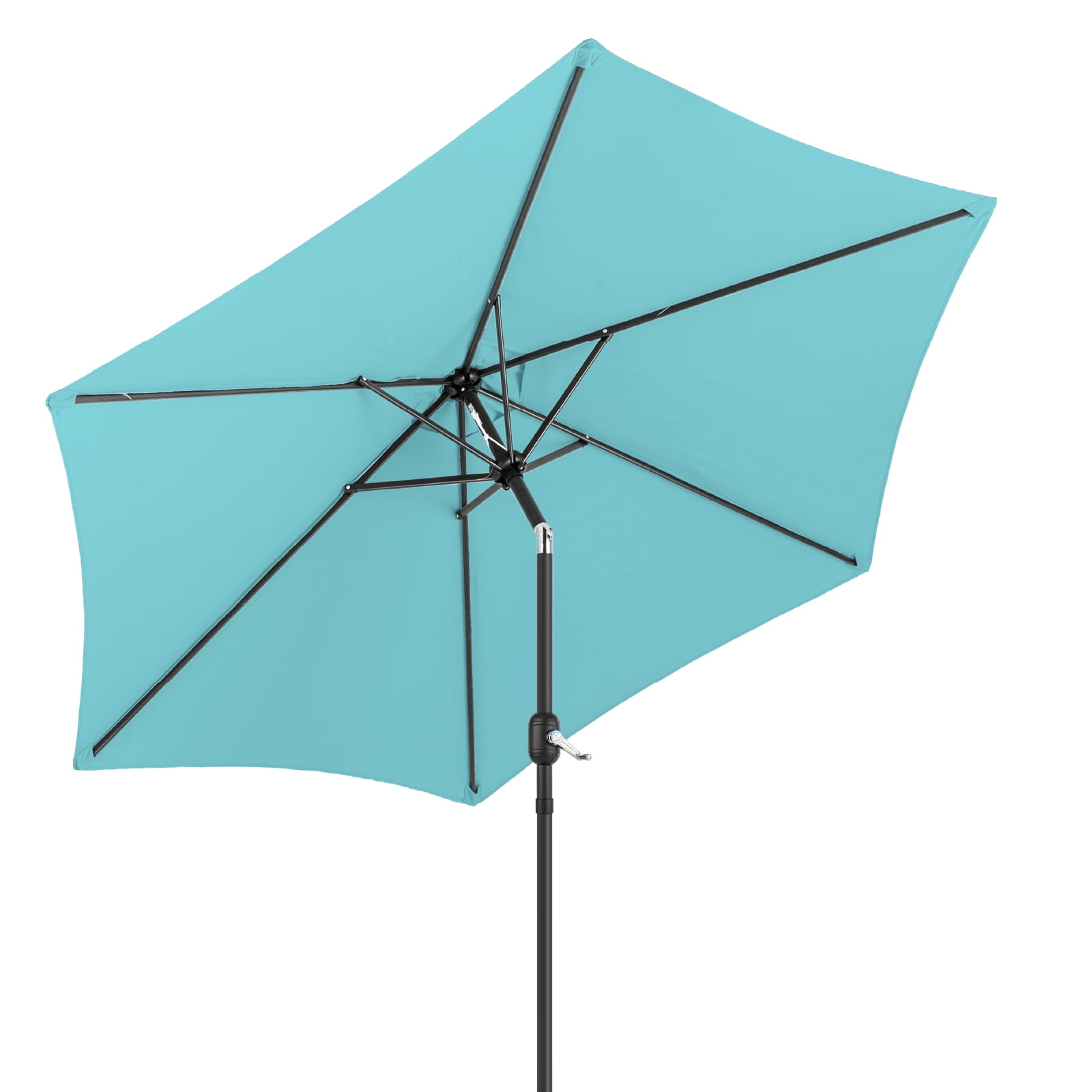 9FT Round Patio Umbrella - Sky Blue, Heavy-Duty Polyester Canopy, 6 Iron Ribs, Crank Tilt & KD Structure for Outdoor Spaces (Patio/Balcony/Garden/Poolside)