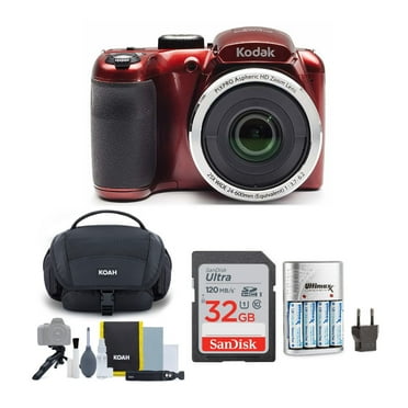 Kodak PIXPRO AZ255 Astro Zoom 16MP Digital Camera (Red) with Battery Charger, 32 GB Card Bundle