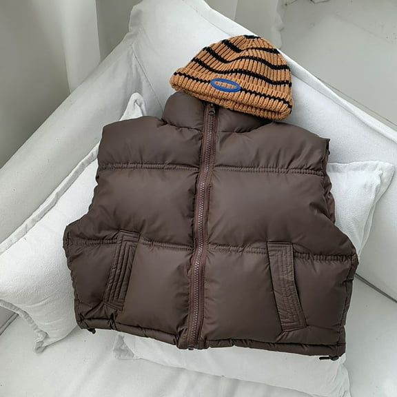 Boys Vest Coffee Windproof Down Jacket Sleeveless Quilted Vest Boys Winter Jacket Kids Puffer Vest 13-14 Years